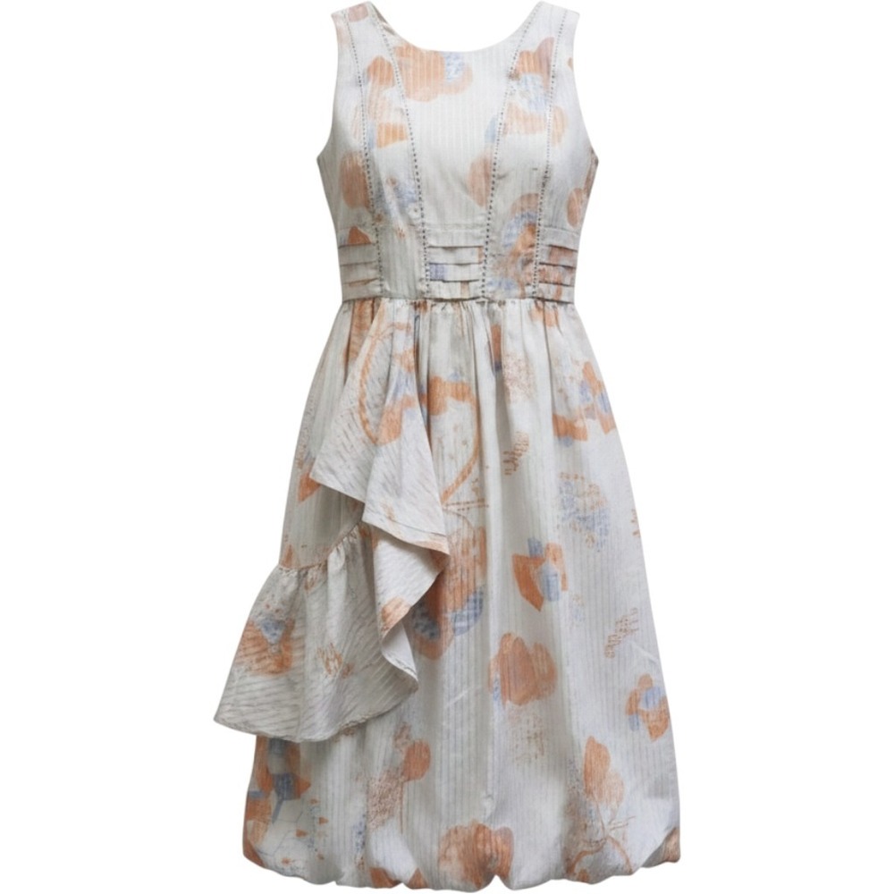 SHAKA‎ Thai Designer Cotton Silk Abstract Floral Dress Medium Sleeveless Ruffle